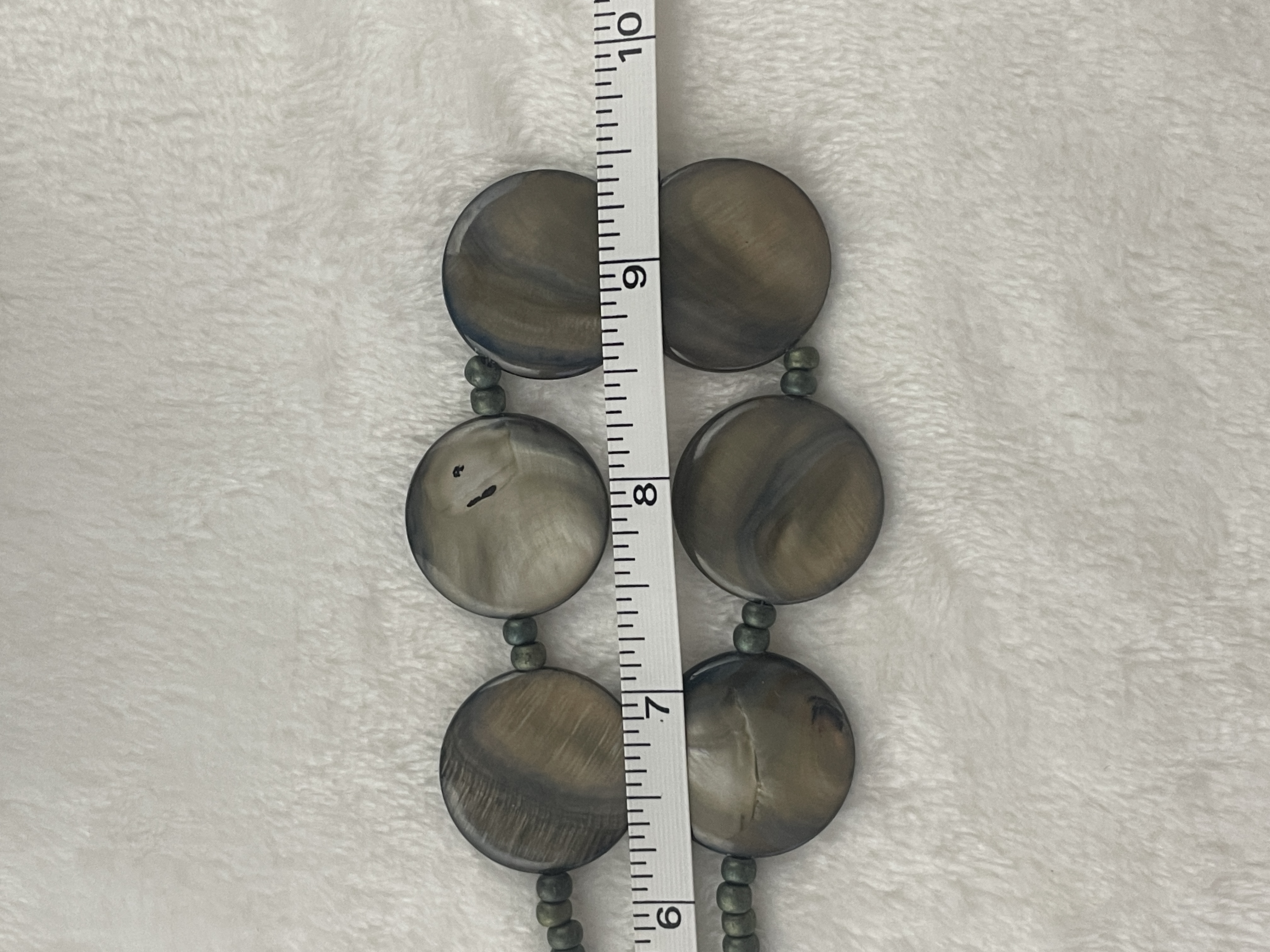 Brown Mother of Pearl Shell Disc Statement Necklace Boho Toggle Clasp picture 4