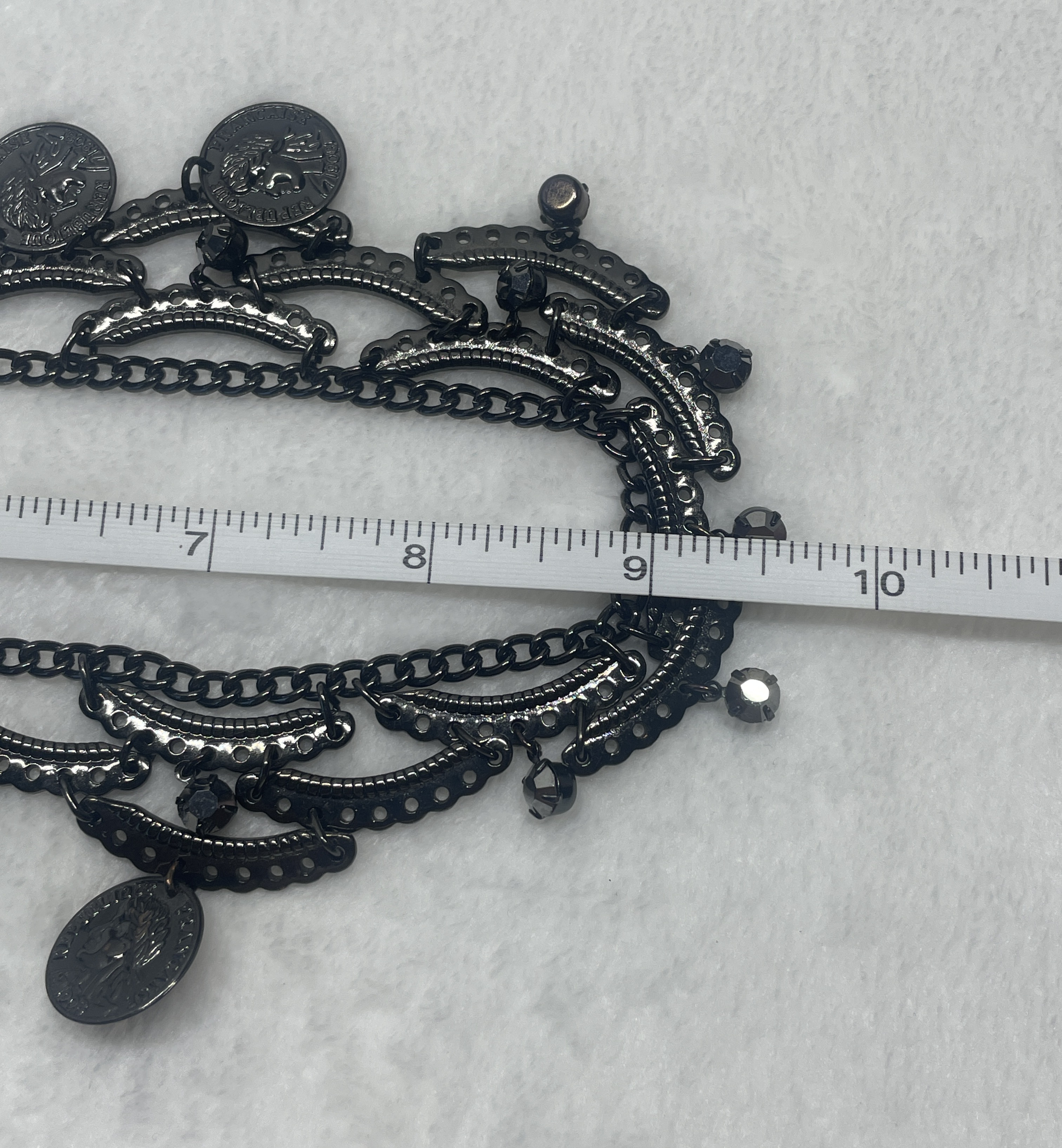 Gunmetal Layered Coin Statement Necklace Boho Tribal Hematite Crystal Bib Necklace picture 4