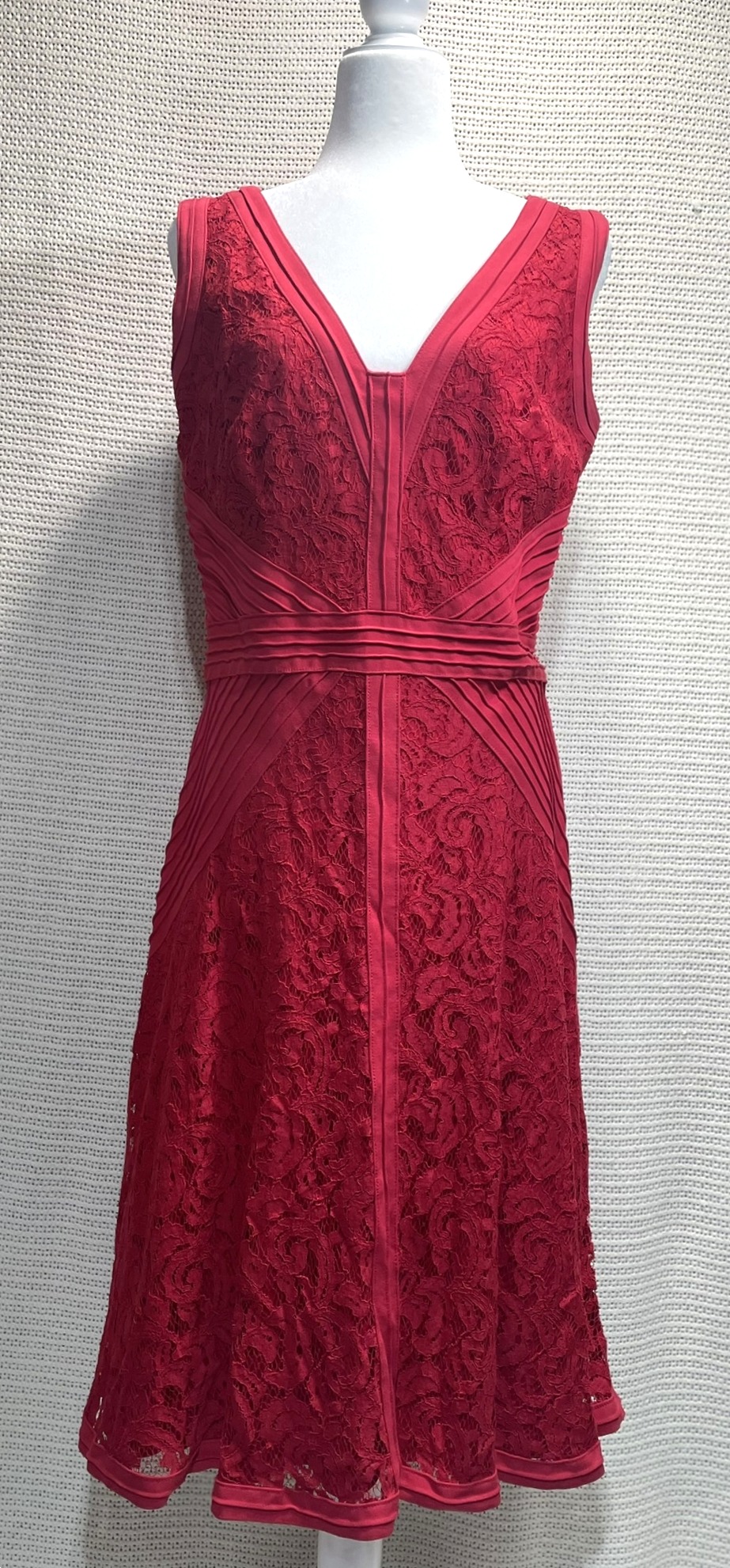 Tadashi Shoji Deep Rose Lace Pintuck Jersey Fit Flare Cocktail