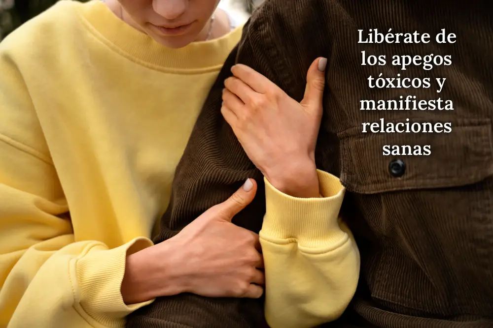 Mujer sosteniendo el brazo de un hombre, simbolizando liberación de apegos tóxicos y el camino hacia relaciones saludables y conscientes