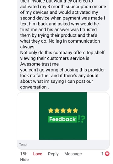 Customer testimonial about ZOL IPTV service