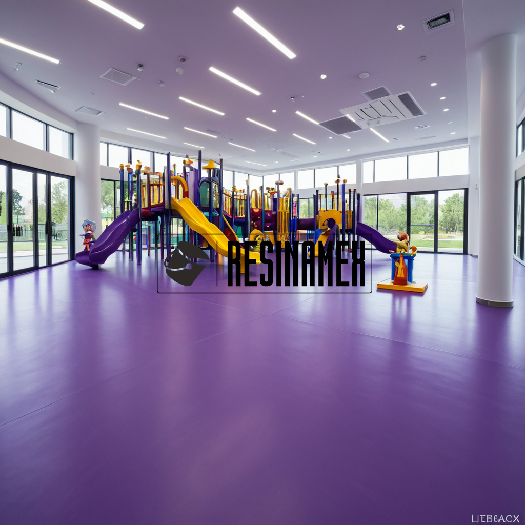 Instalación de Pisos Epóxicos para Parques de Juegos Animados Escolares Técnicos en León Guanajuato por RESINAMEX