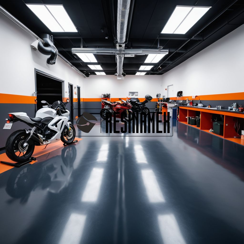 Instalación de Pisos Epóxicos para Talleres de Reparación de Motosport en León Guanajuato por RESINAMEX