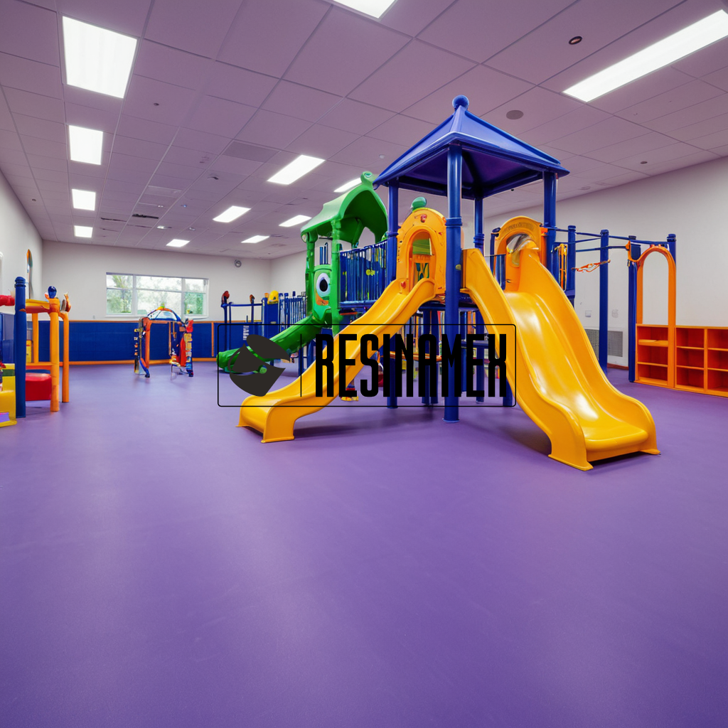 Instalación de Pisos Epóxicos para Parques de Juegos Animados Escolares Técnicos en León Guanajuato por RESINAMEX