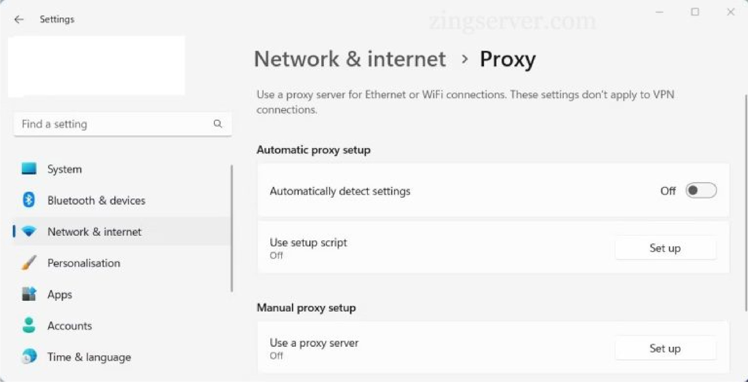 Tắt proxy trong System Setting