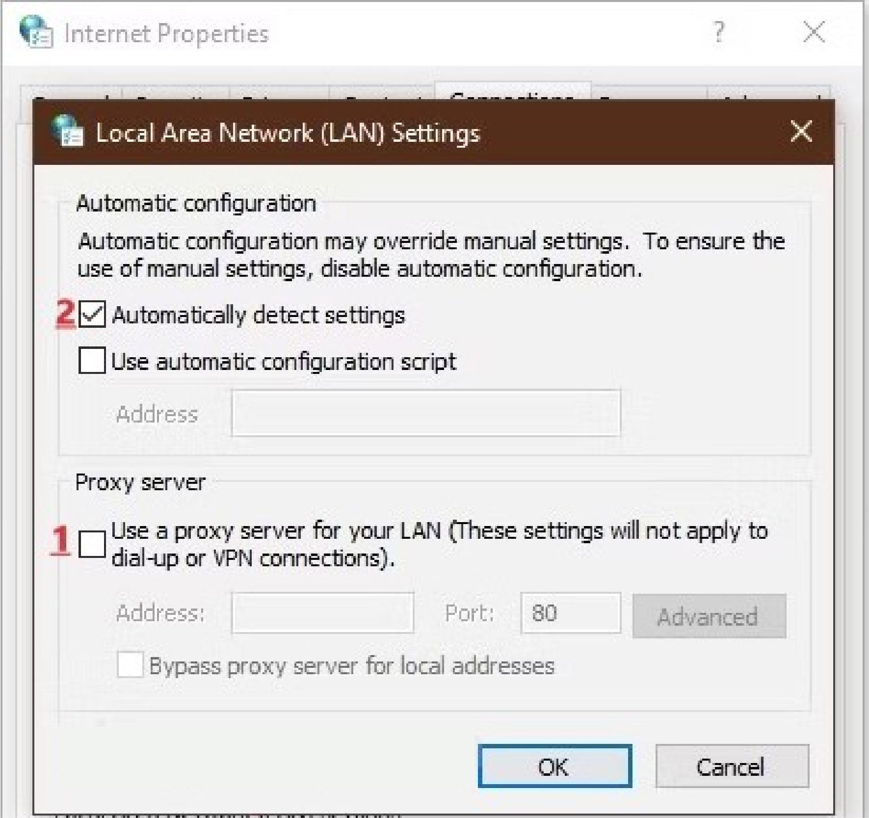 Chọn Automatically Detect Settings v&agrave; OK