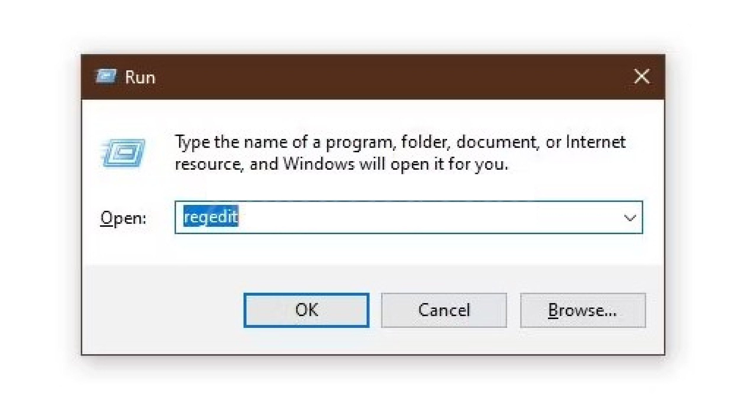 Mở hộp thoại Regedit