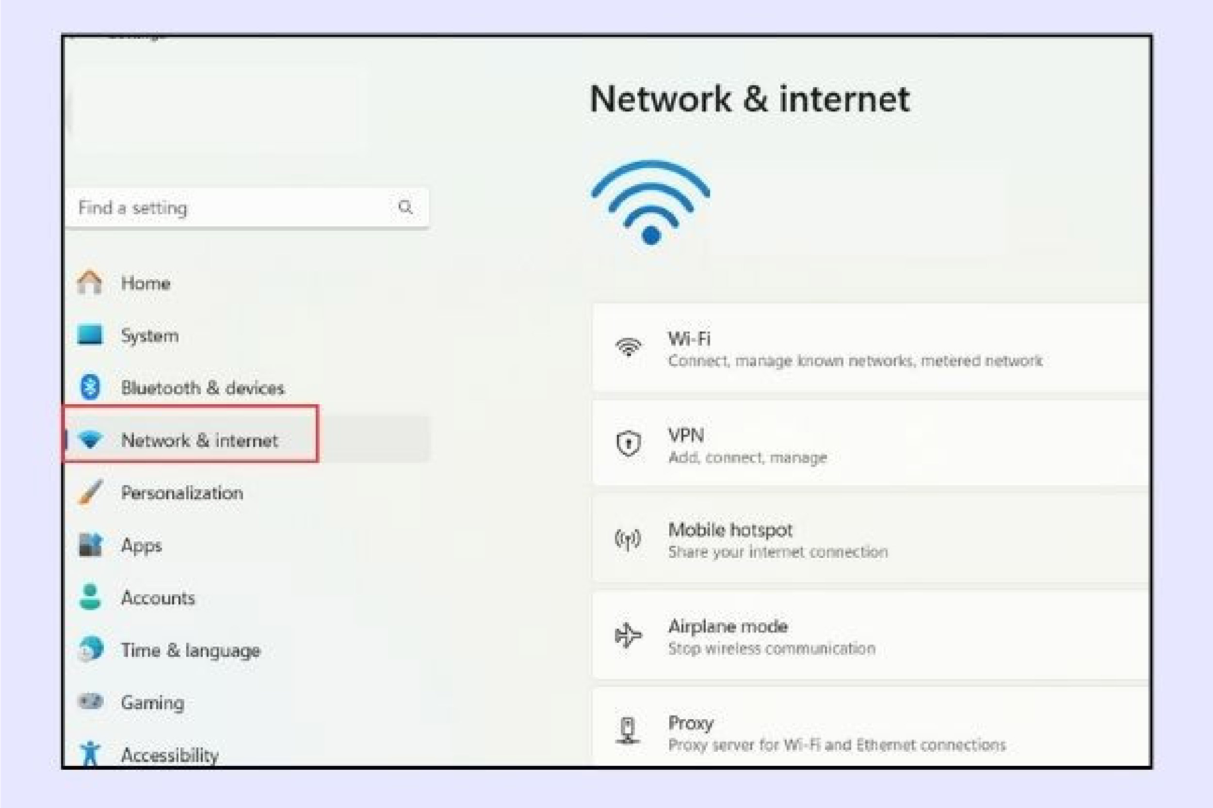 mở cài đặt Netword & internet