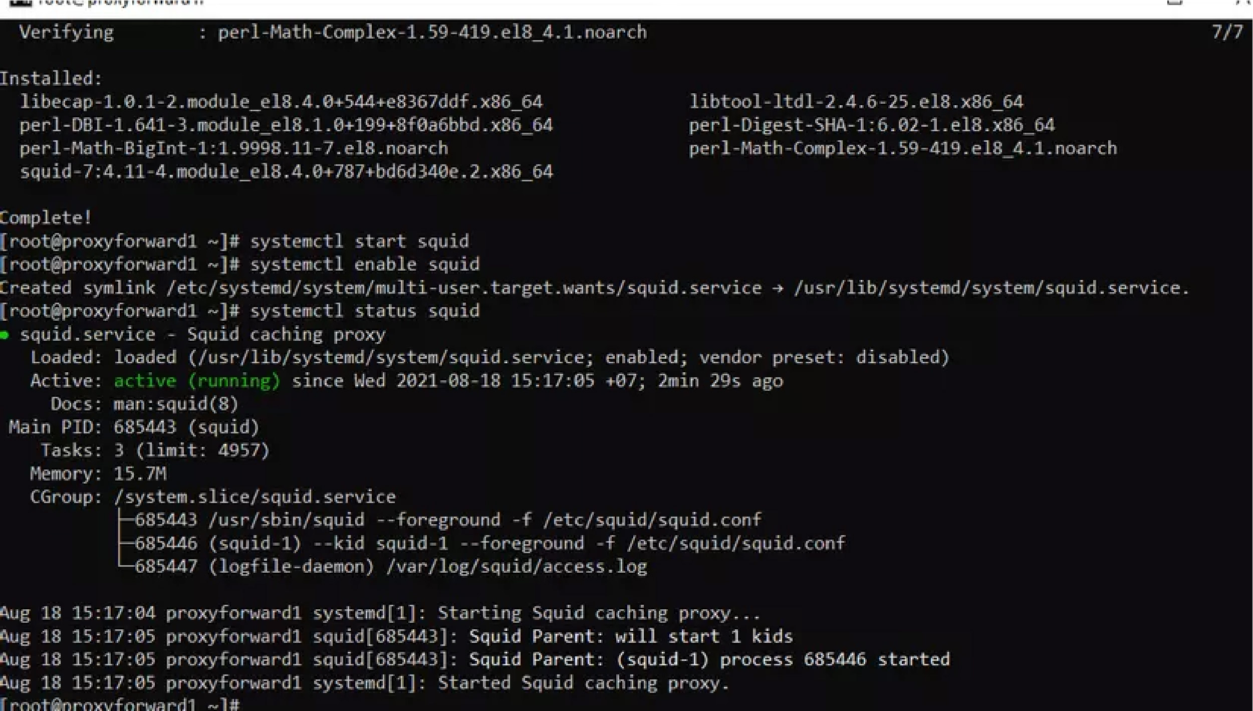 Kiểm tra trạng th&aacute;i phần mềm squid