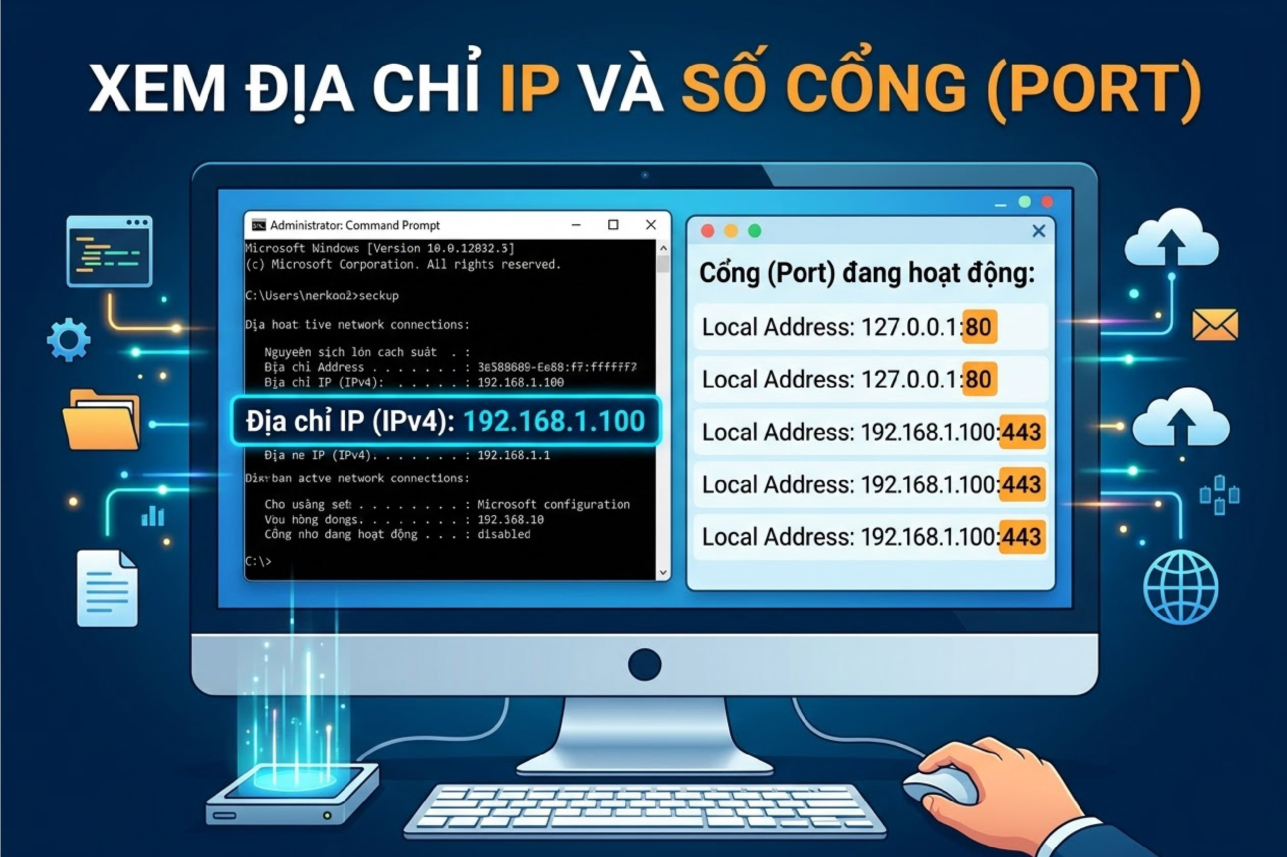 Xem địa chỉ IP v&agrave; số cổng (Port)