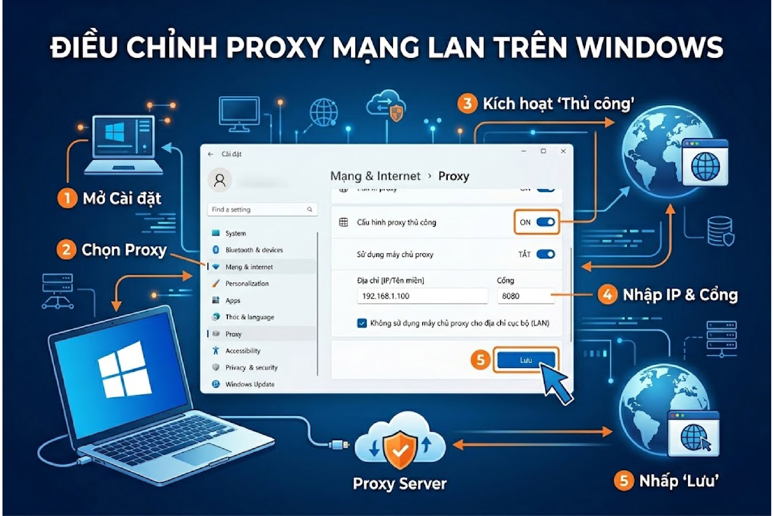 Điều chỉnh Proxy mạng LAN tr&ecirc;n Windows