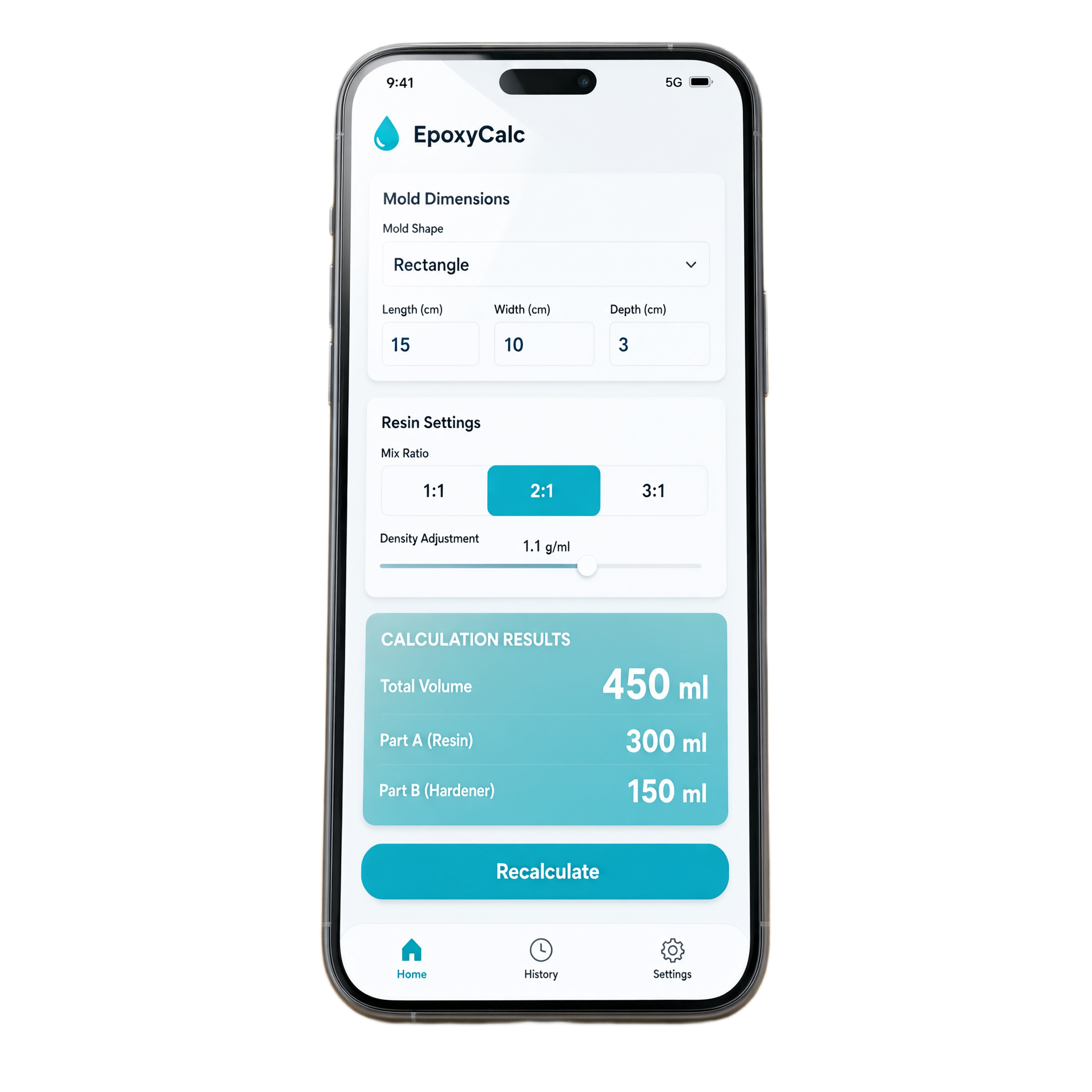 Mockup App de IA Calculadora de Resina