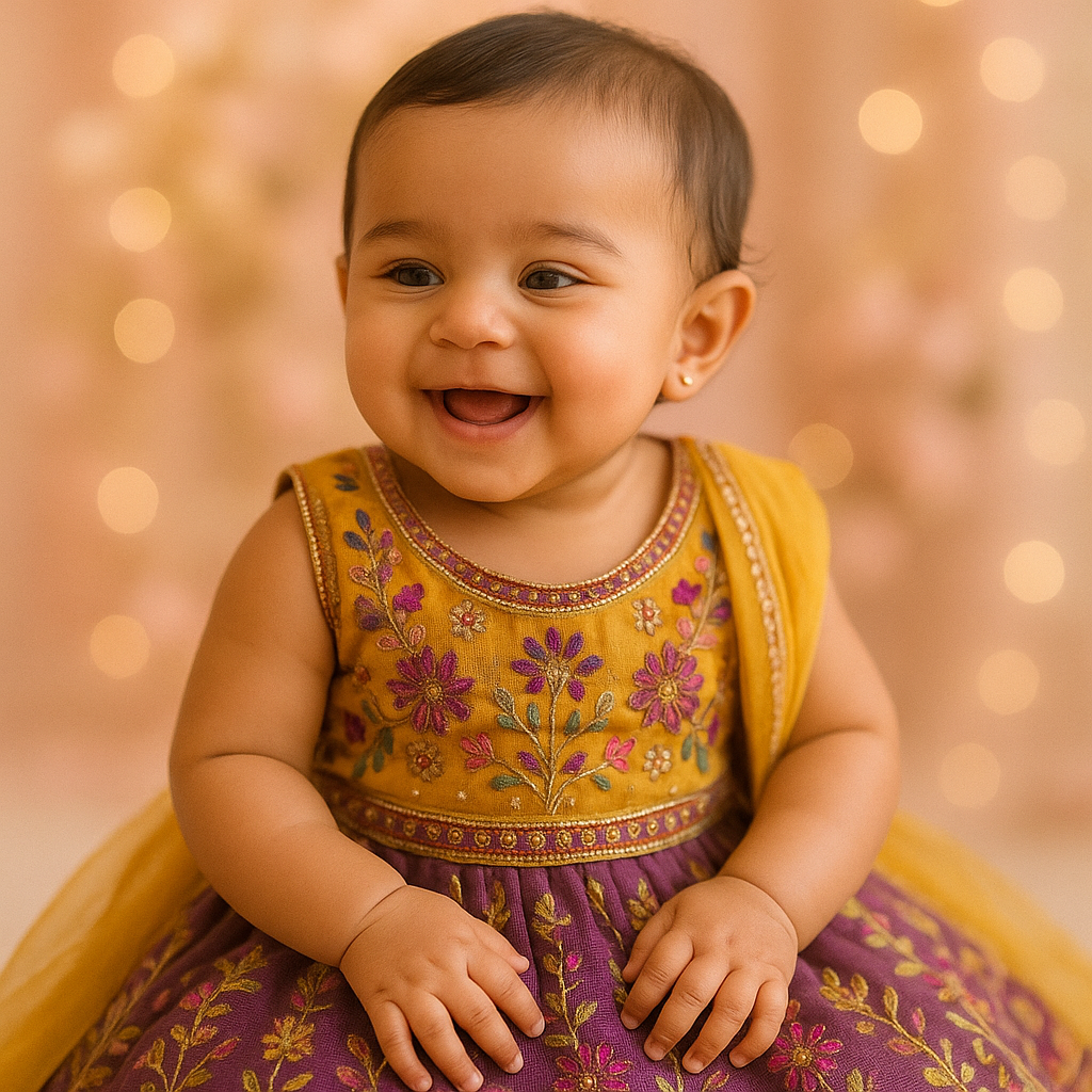 Mustard & Purple Embroidered Lehenga Choli for Girls — Festival Ready