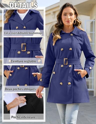 Vue 4 de Trenchcoat Femme Double Boutonnage