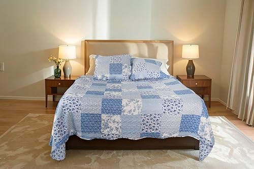 Vue 4 de Autrefois Boutis Patchwork Bleu