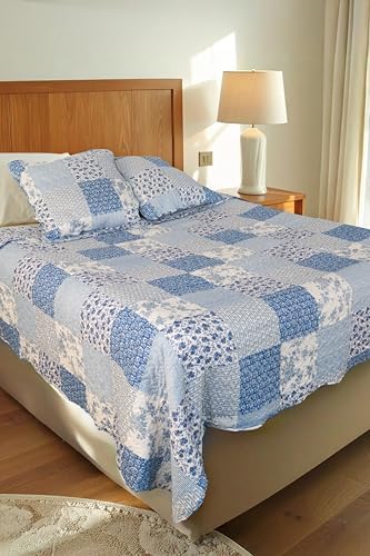 Vue 5 de Autrefois Boutis Patchwork Bleu