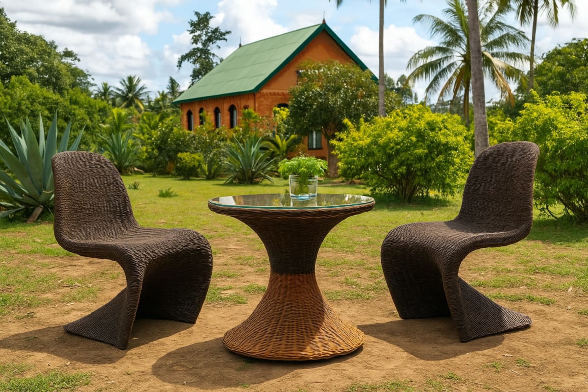 Ensemble de Jardin Design « Serpent » en Résine Tressée - Mobilier artisanal Ebène Madagascar
