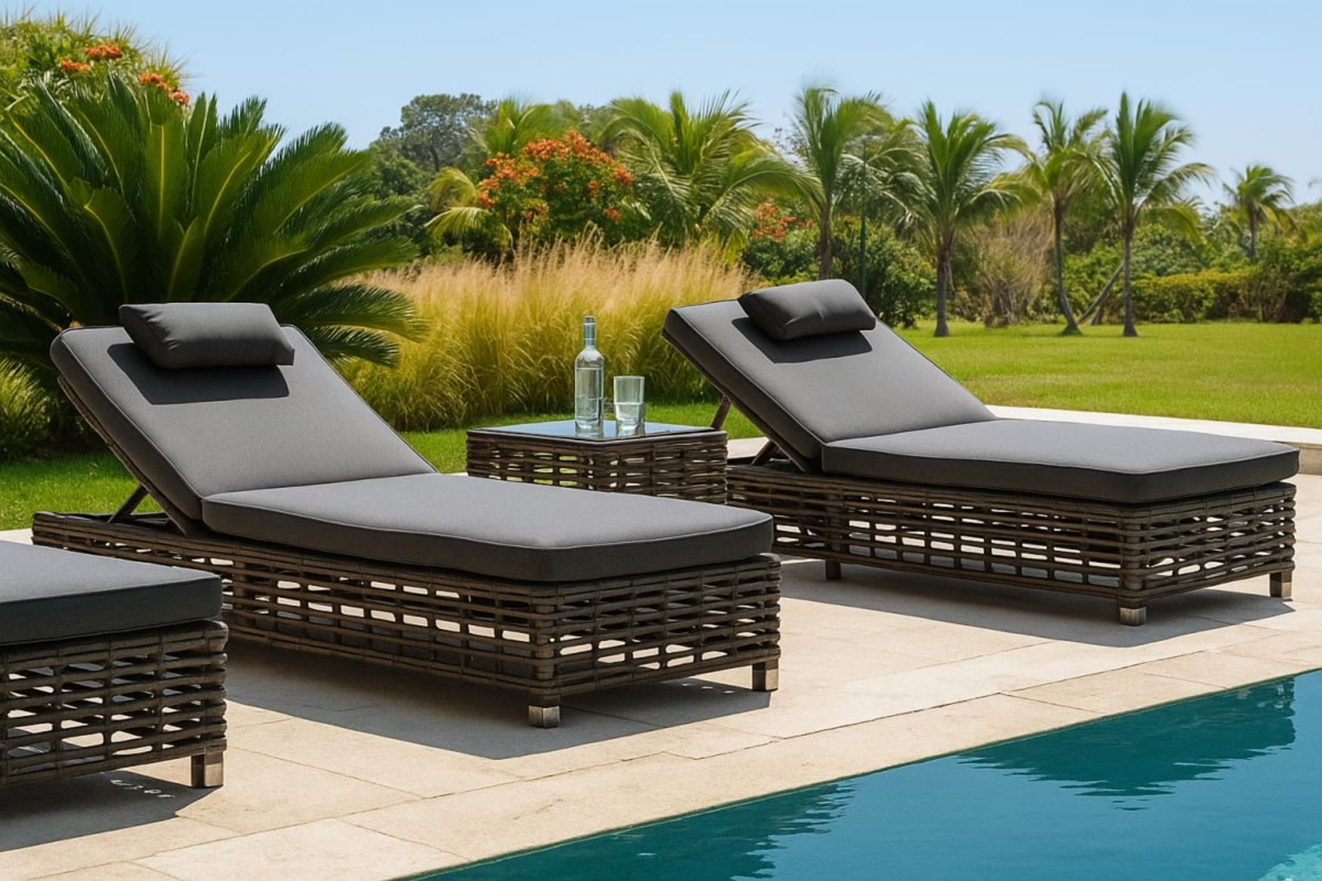 Bain de Soleil en Résine Tressée Graphite - Mobilier artisanal Ebène Madagascar