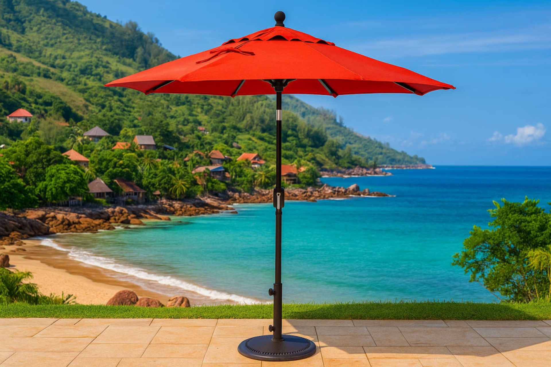 Parasol de Jardin Droit à Manivelle - Mobilier artisanal Ebène Madagascar