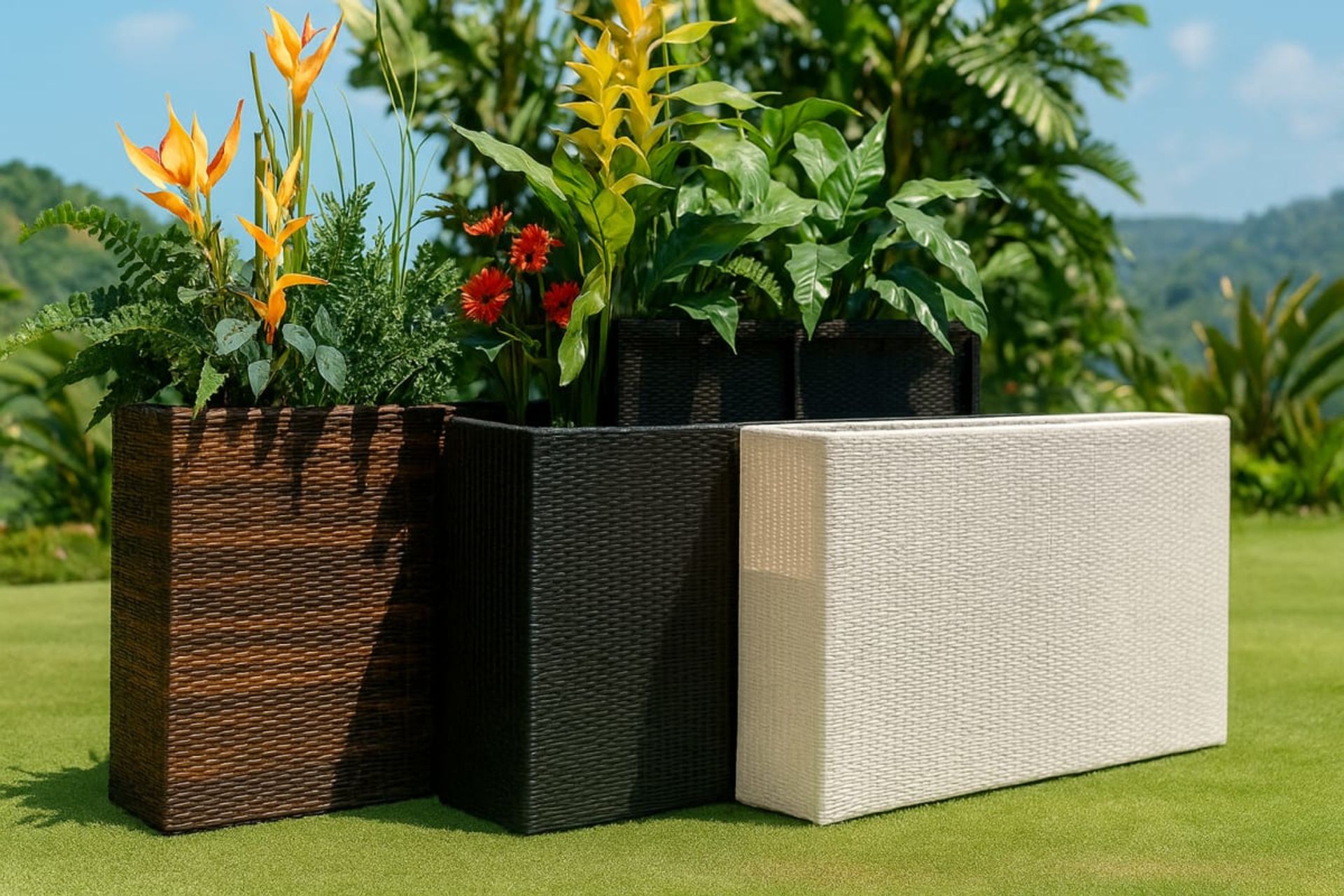 Jardinière haute en résine tressée - Mobilier artisanal Ebène Madagascar