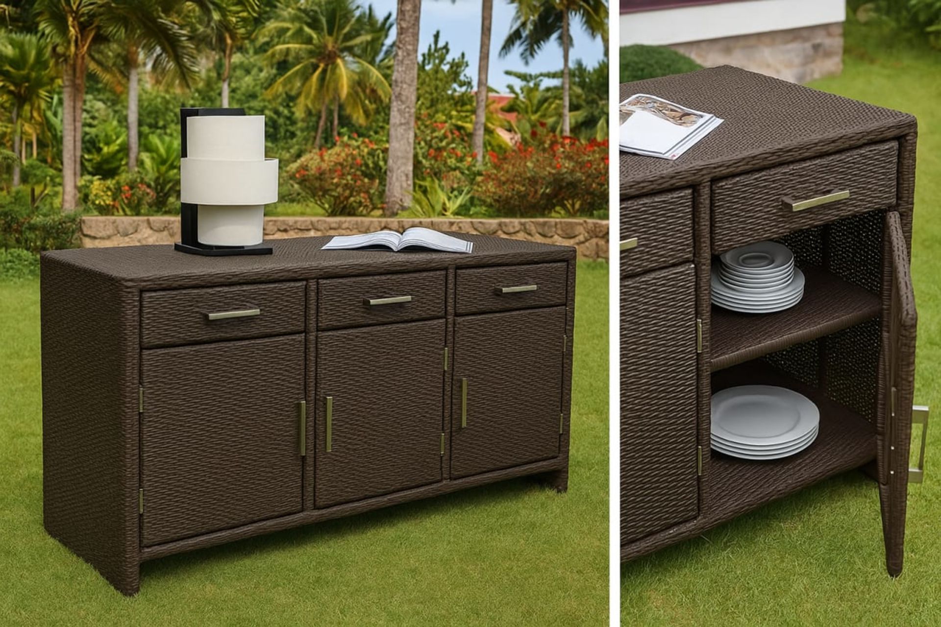 Buffet d'Extérieur en Résine Tressée - Mobilier artisanal Ebène Madagascar