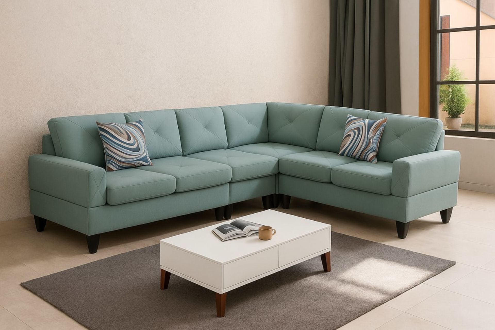 Canapé d'angle d'angle sectionnel en tissu - Mobilier artisanal Ebène Madagascar