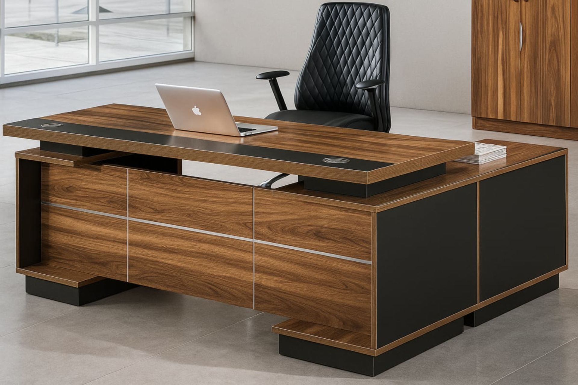 Bureau de Direction Exécutif en L - Mobilier artisanal Ebène Madagascar