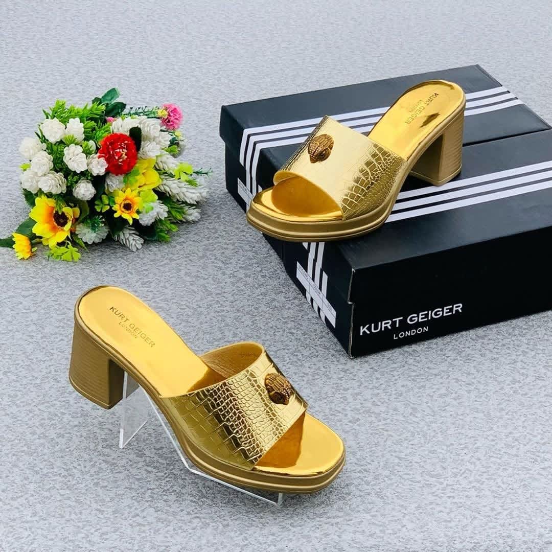 Kurt Geiger London Gold Croc-Embossed Chunky Heel Mules