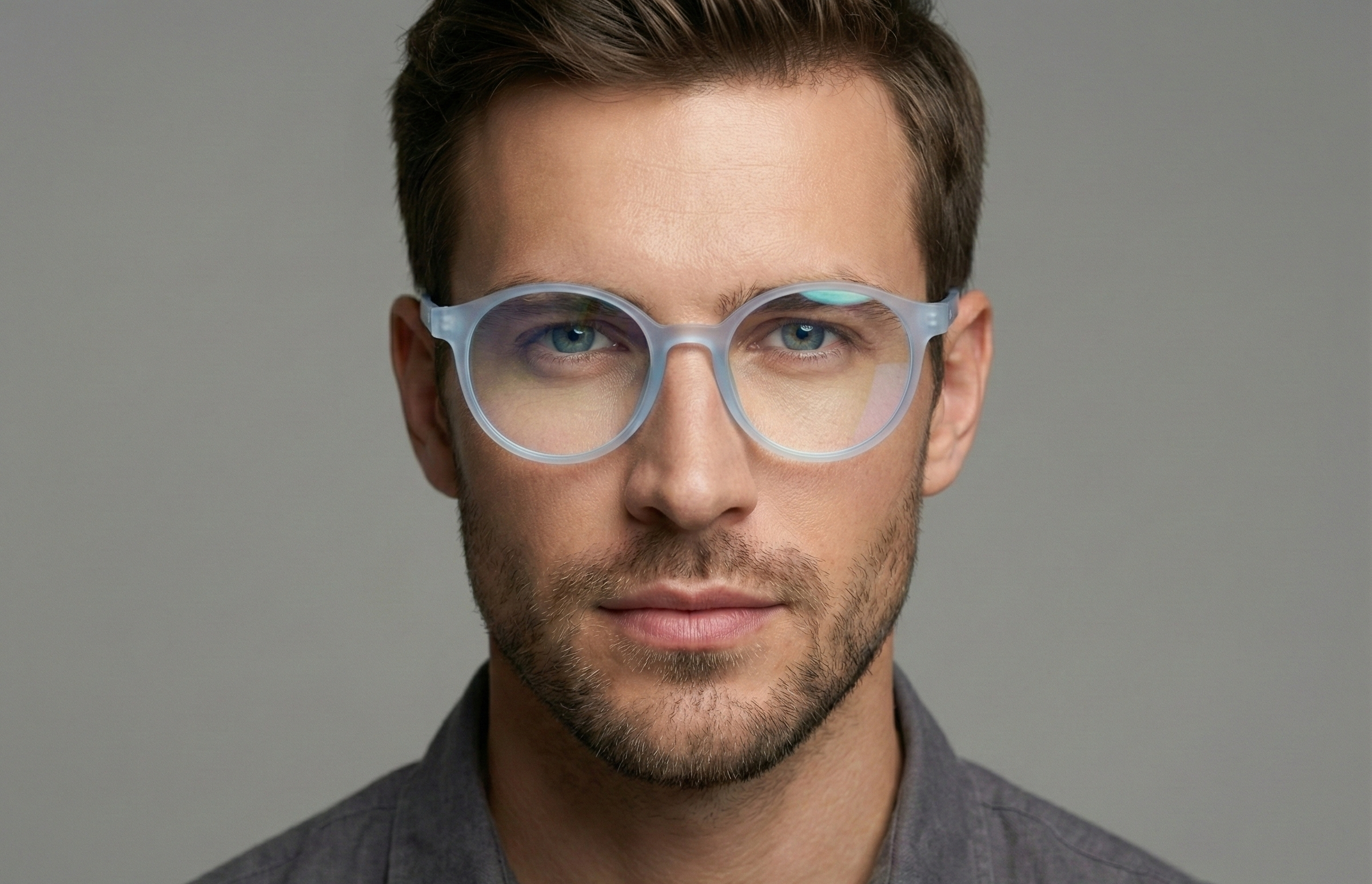Vintage Mat Transparent Blue Round Eyeglasses