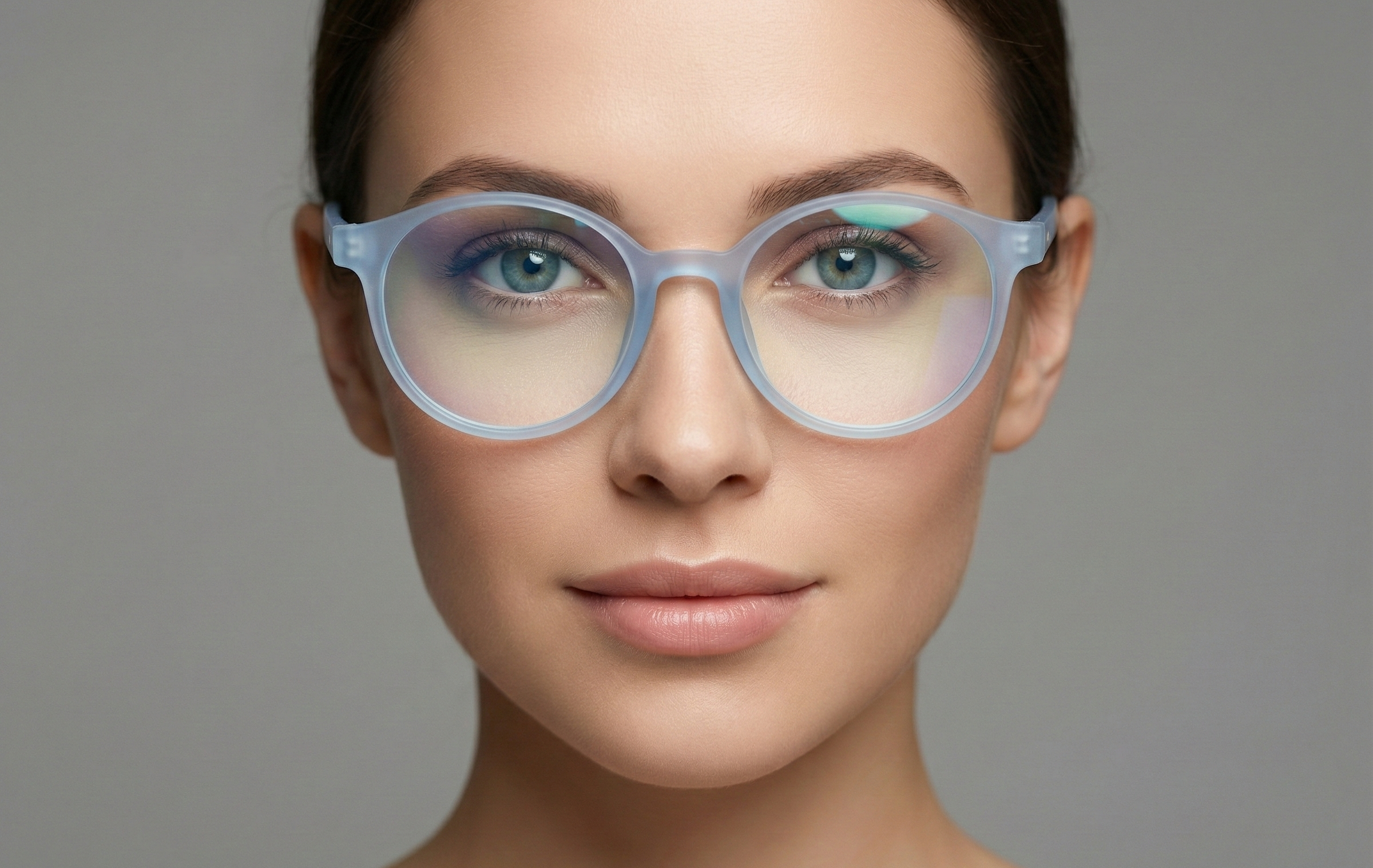 Vintage Mat Transparent Blue Round Eyeglasses