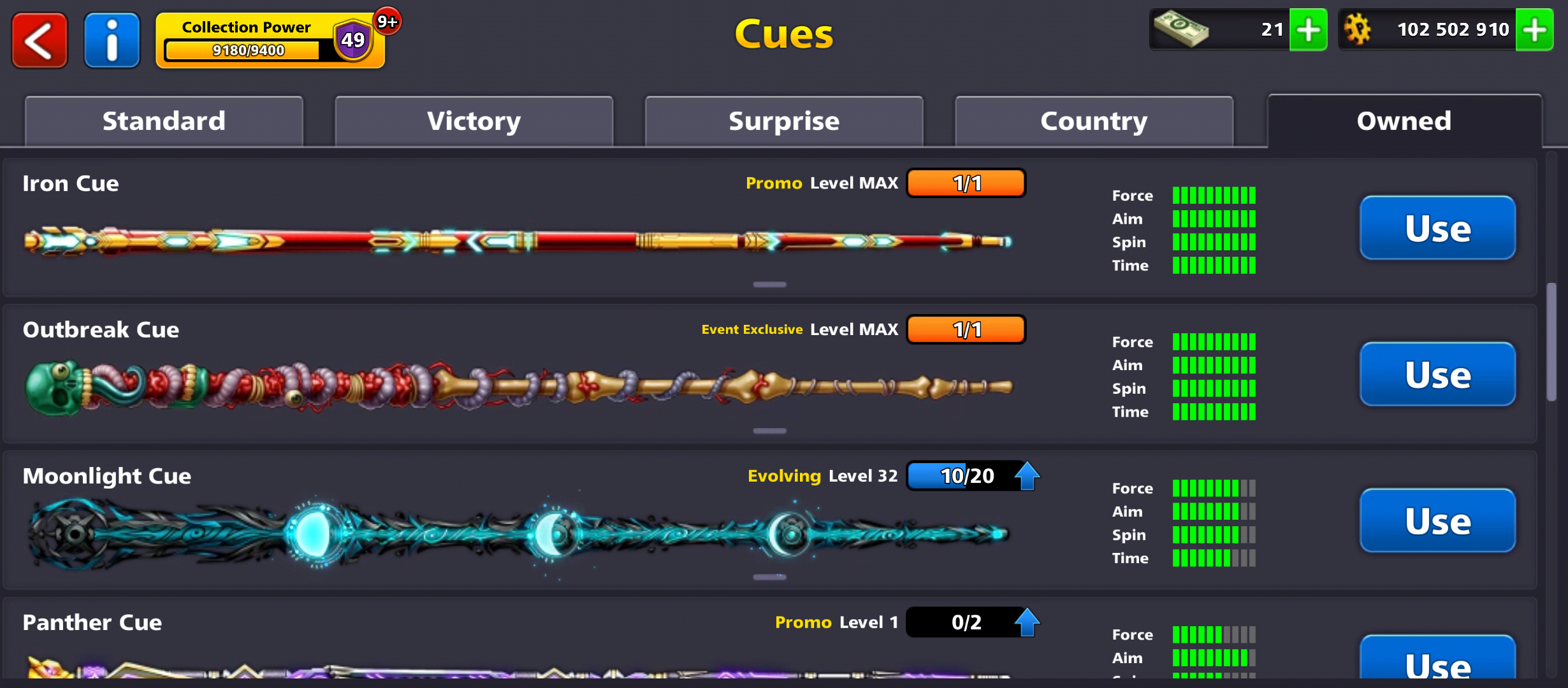 (IOS/Android/Miniclip/Facebook) 8 Ball Pool Account – 100 MILLION COINS 6 Cues Level Max 10 Goldenshots