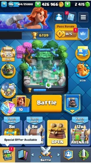 Clash Royale Account (IOS/ANDROID) – Level 46 | Kings Tower 14 | 6709 Trophy | 114 Cards | 47 Emotes | 2415 Gems | 426k Gold