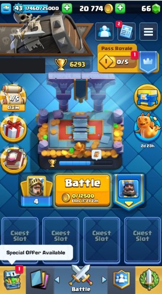 Clash Royale Account (IOS/ANDROID) – Level 43 | Kings Tower 14 | 6293 Trophy | 110 Cards | 32 Emotes | 66 Gems | 20k Gold