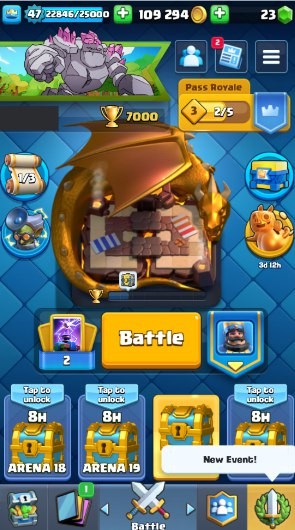 Clash Royale Account (IOS/ANDROID) – Level 47 | Kings Tower 14 | 7000 Trophy | 116 Cards | 35 Emotes | 23 Gems | 109k Gold