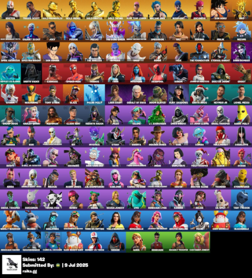 Fortnite Account ( PLAYSTATION / XBOX / PC / MOBILE / NINTENDO ) OG STW, Kratos, Travis Scott, Leviathan Axe, Renegade Raider, Gold Meowscles, Gold Midas, Gold Brutus, Gold TNTina (142 Skins)