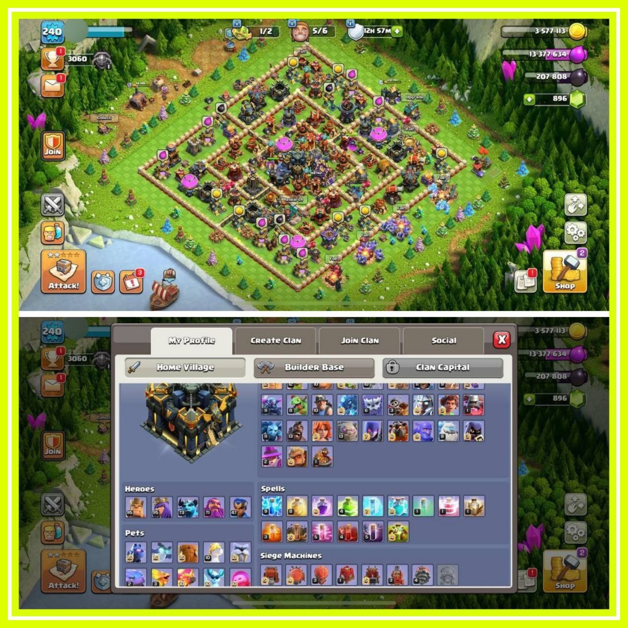 {67% DISCOUNT} TH17 ALMOST MAX⚡️XP- 240 ⚡️HERO -95-95-73-71-47 ⚡️ YELLOW WALLS⚡️MAGIC ITEMS⚡️OP EQUIPMENTS⚡️231 CWL MEDALS⚡️OP LAB ⚡️INSTANT DELIVERY 🚚