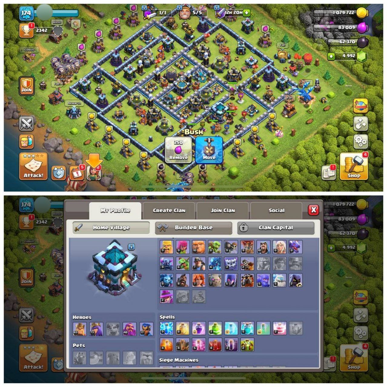 {STRONG ACCOUNT} TH13 SEMI MAX⚡️XP-174⚡️HERO 63-73-48-17⚡️DARK BLUE WALLS⚡️1319 CWL MEDALS⚡️MAGIC ITEMS ⚡️ FREE NAME CHANGE⚡️INSTANT DELIVERY 🚚
