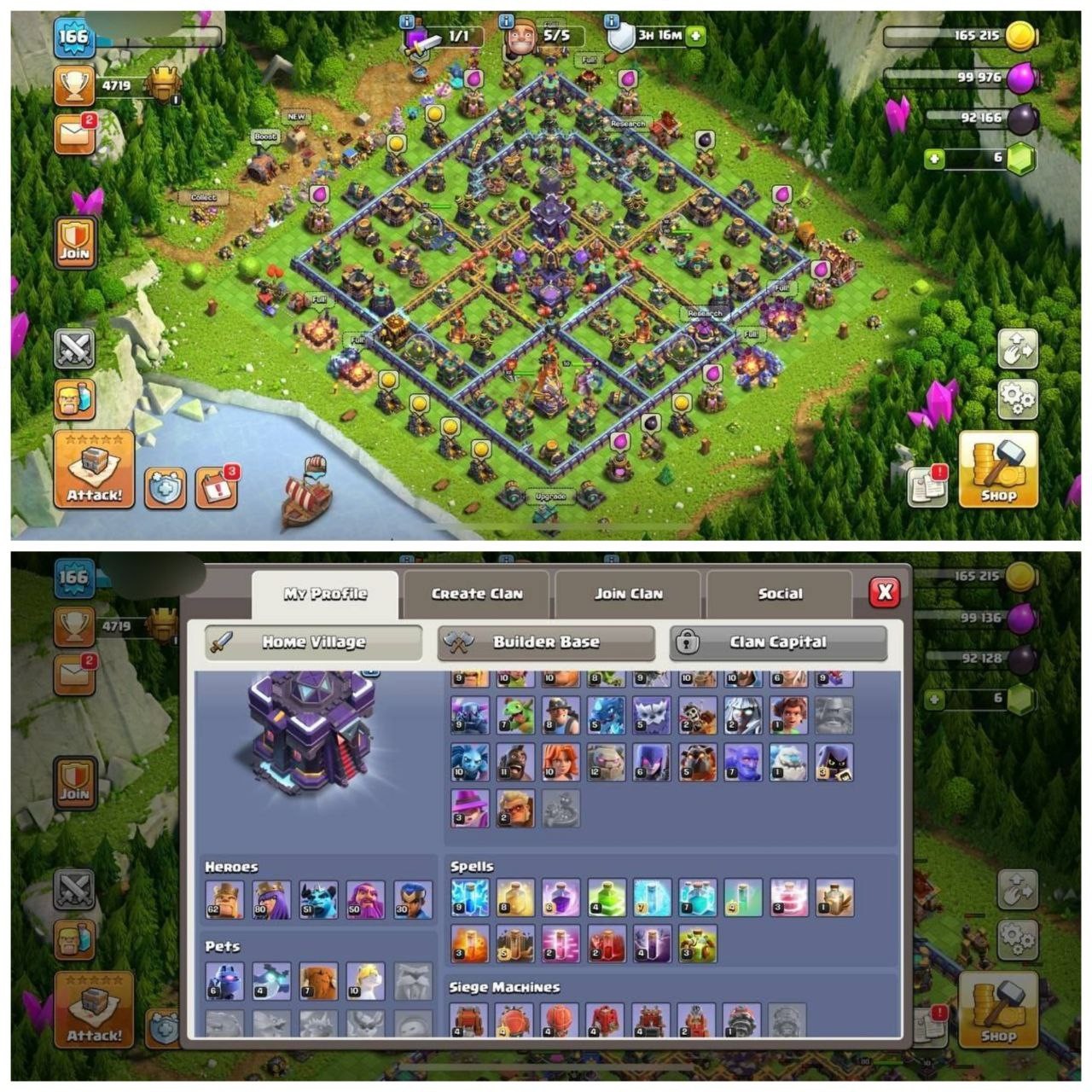 {POWERFULL ACCOUNT} TH15 NEAR MAX⚡️3 EPIC EQUIPMENTS⚡️XP- 166⚡️HERO 62-80-51-50-30⚡️PURPLE WALLS ⚡️OP LAB ⚡️159 CWL MEDALS⚡️INSTANT DELIVERY 🚚