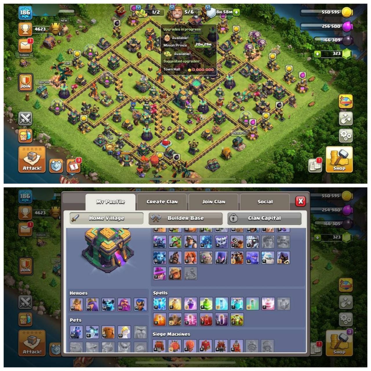 {POWERFULL ACCOUNT} TH14 PURE MAX⚡️9 EPIC EQUIPMENTS⚡️XP- 186⚡️HERO 80-80-54-55-30⚡️MAX WALLS⚡️HEROES SKINS⚡️NC 500⚡️OP LAB⚡️INSTANT DELIVERY 🚚
