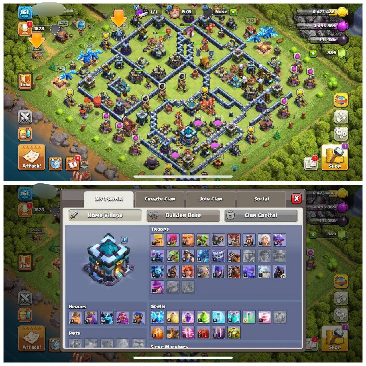 {70% DISCOUNT } TH13 SEMI MAX⚡️3 EPIC EQUIPMENTS⚡️XP-161⚡️HERO 55-75-40-39-13⚡️ DARK BLUE WALLS⚡️500 GEMS NAME CHANGE⚡️MAGIC ITEMS⚡️OP LAB⚡️INSTANT DELIVERY 🚚