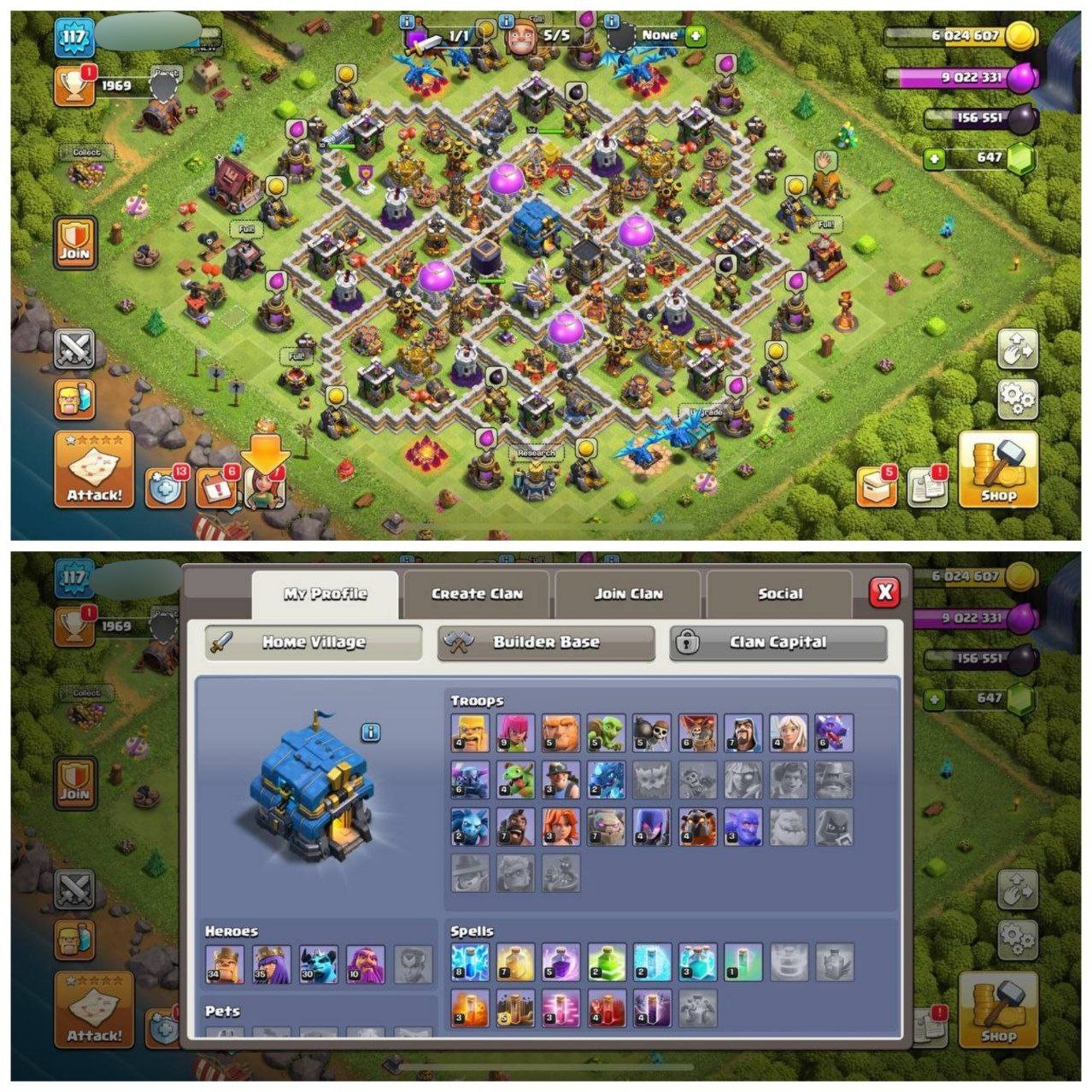{CRAZY ACCOUNT} TH12 NEAR MAX⚡️XP- 117 ⚡️1 EPIC EQUIPMENTS ⚡️HERO 34-35-30-10⚡️WHITE WALLS ⚡️2 SKINS ⚡️647 GEMS ⚡️MAGIC ITEMS ⚡️FREE NC⚡️OP LAB⚡️INSTANT DELIVER