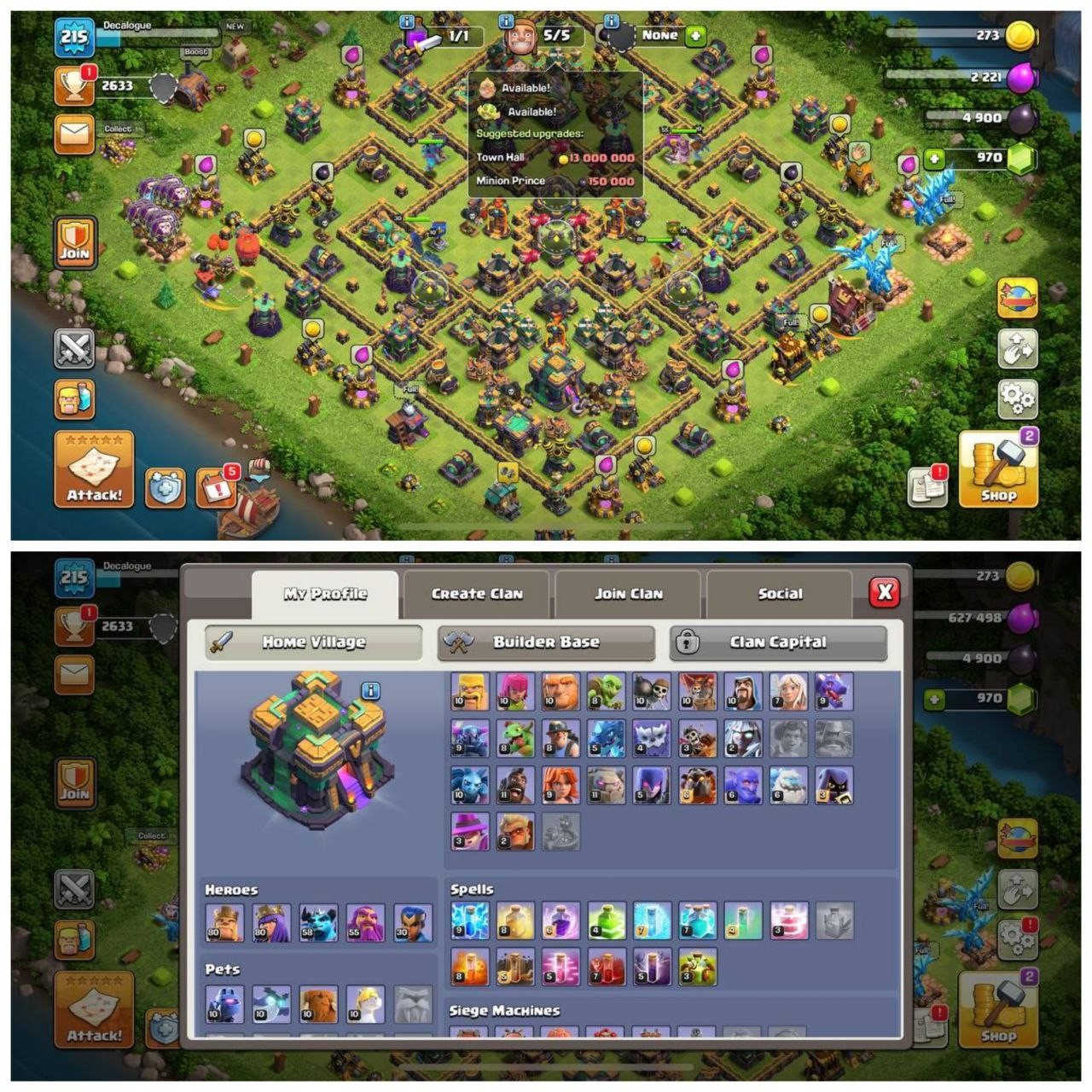 {POWERFULL ACCOUNT} TH14 PURE MAX⚡️XP- 215 ⚡️8 EPIC EQUIPMENTS ⚡️HERO 80-80-58-55-30⚡️MAX WALLS ⚡️3 SKINS ⚡️970 GEMS ⚡️531 CWL MEDALS ⚡️ MAGIC ITEMS ⚡️OP LAB⚡️I