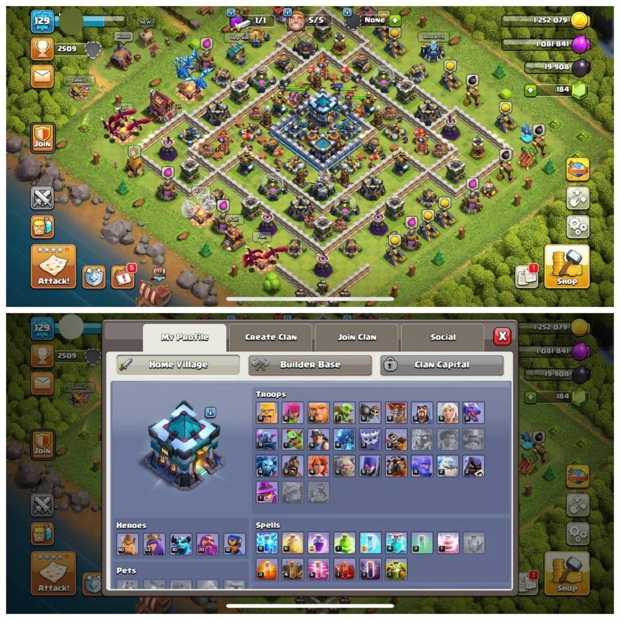 {CRAZY ACCOUNT} TH13 DONATION⚡️XP – 129 ⚡️3 EPIC EQUIPMENTS ⚡️HERO 40-53-41-30-12⚡️HOT WALLS ⚡️184 GEMS⚡️NC FREE⚡️ OP LAB⚡️INSTANT DELIVERY 🚚