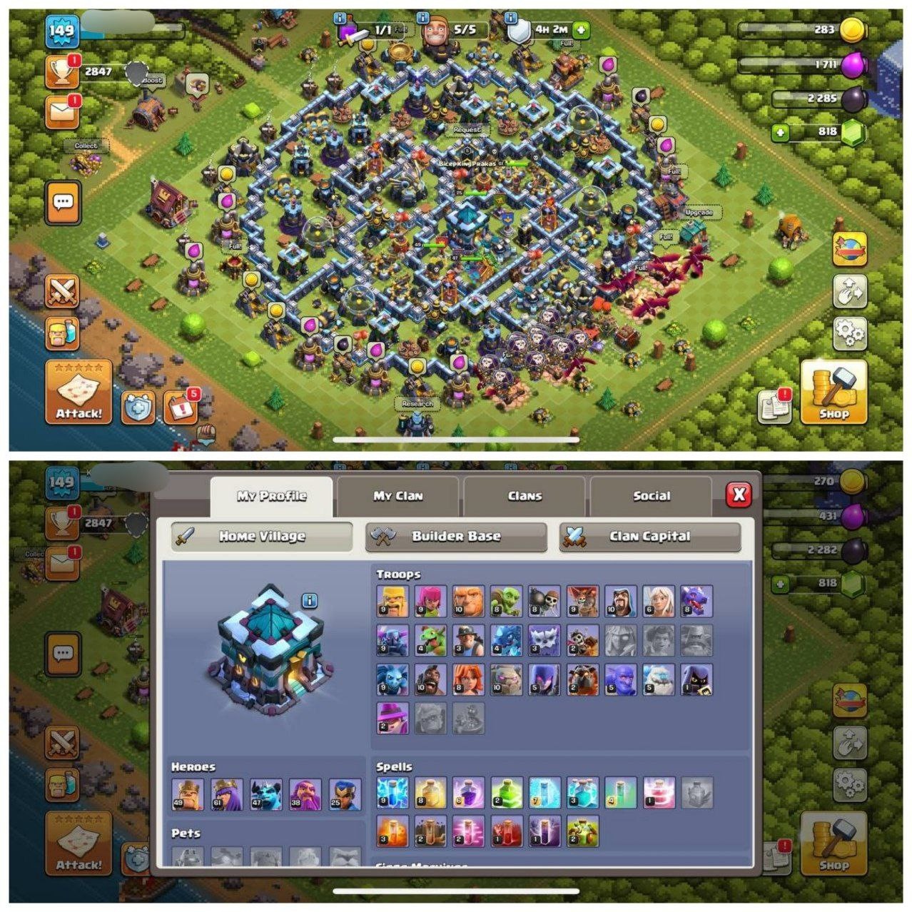 {CRAZY DISCOUNT} TH13 NEAR MAX⚡️XP – 149 ⚡️1 EPIC EQUIPMENTS ⚡️HERO 49-61-47-38-25⚡️DARK BLUE WALLS ⚡️818 GEMS ⚡️PIXEL SCENERY⚡️439 CWL MEDALS⚡️OP LAB⚡️INSTANT