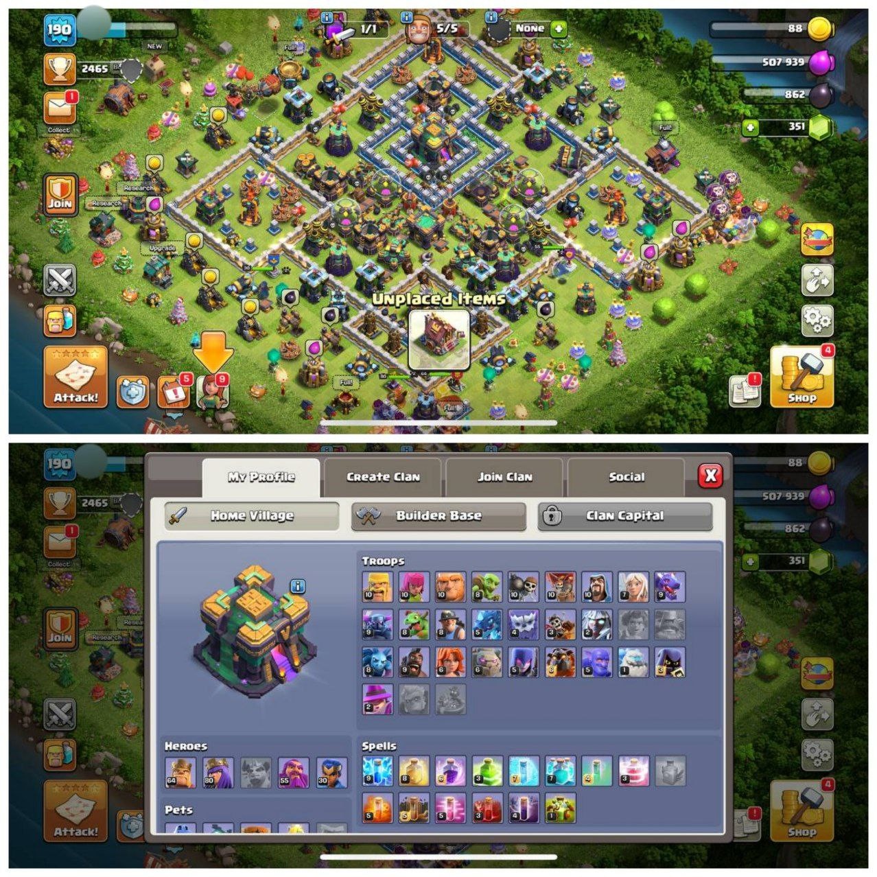 {STRONG ACCOUNT} TH 14 3 HERO MAX ACCOUNT⚡️XP-190⚡️HERO 64-80-55-30⚡️ BLUE WALLS⚡️MAGIC ITEMS⚡️OP LAB⚡️INSTANT DELIVERY 🚚