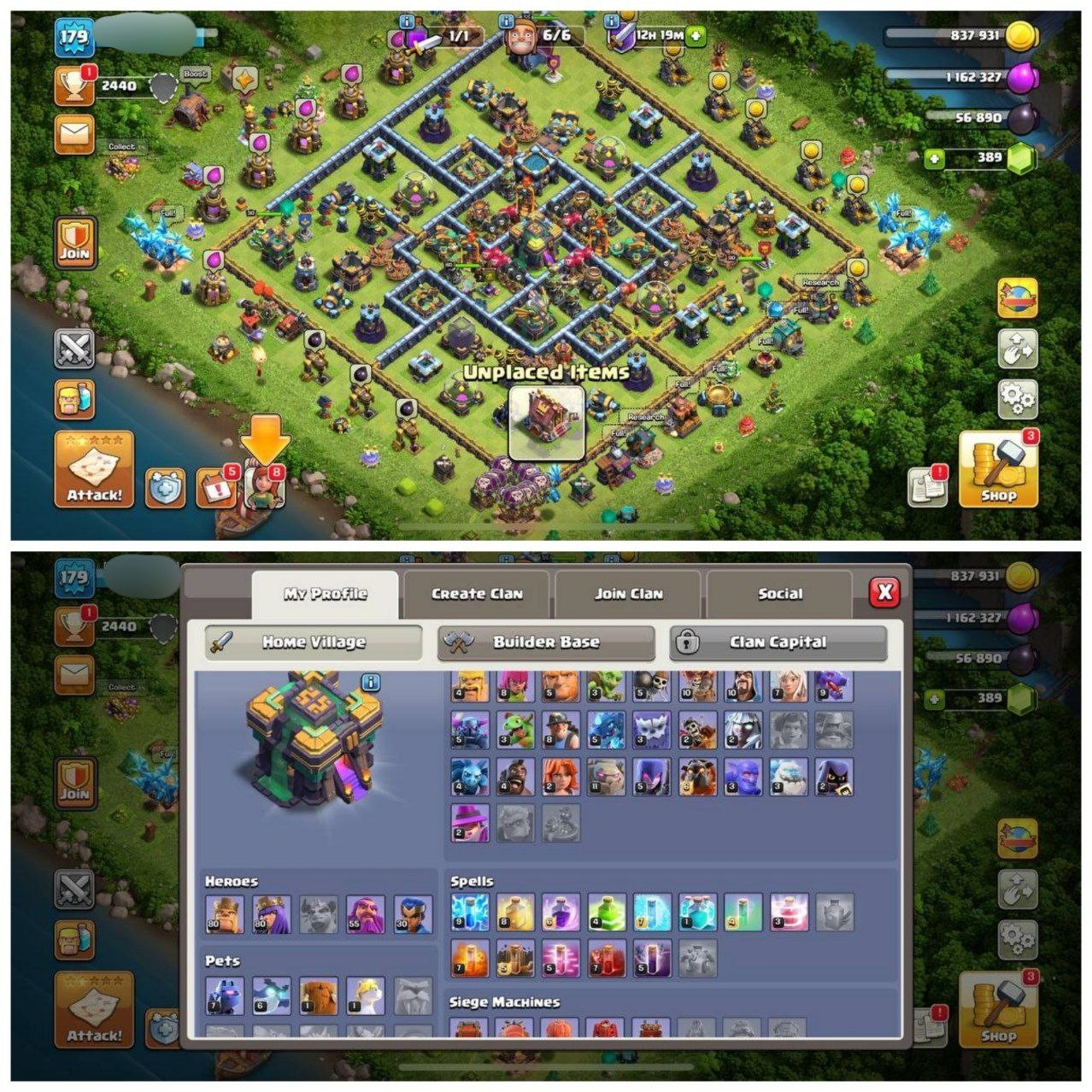 {STRONG ACCOUNT} TH14 SEMI MAX⚡️2 EPIC EQUIPMENTS⚡️XP- 179⚡️HERO 80-80-55-30⚡️  DARK BLUE WALLS⚡️500 GEMS NAME CHANGE⚡️MAGIC ITEMS⚡️OP LAB⚡️INSTANT DELIVERY 🚚