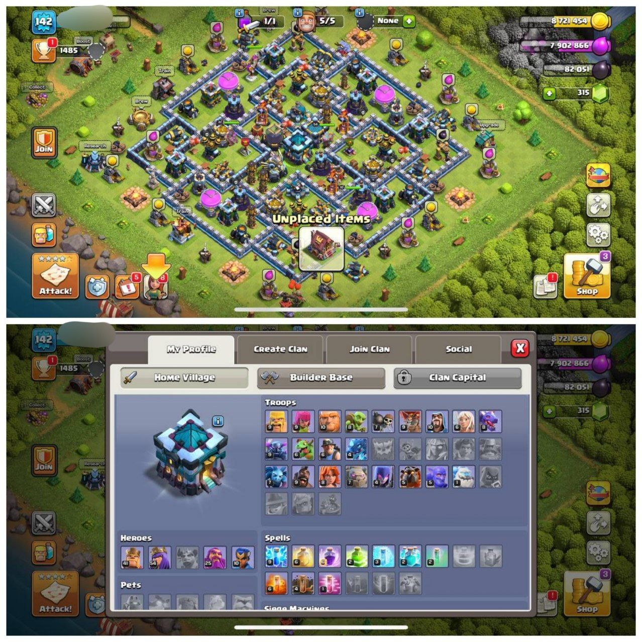 {50% DISCOUNT} TH13 SEMI MAX⚡️2 EPIC EQUIPMENTS⚡️XP-142⚡️HERO 41-54-25-10-⚡️DARK BLUE WALLS⚡️232 CWL MEDALS⚡️MAGIC ITEMS⚡️OP LAB⚡️INSTANT DELIVERY 🚚