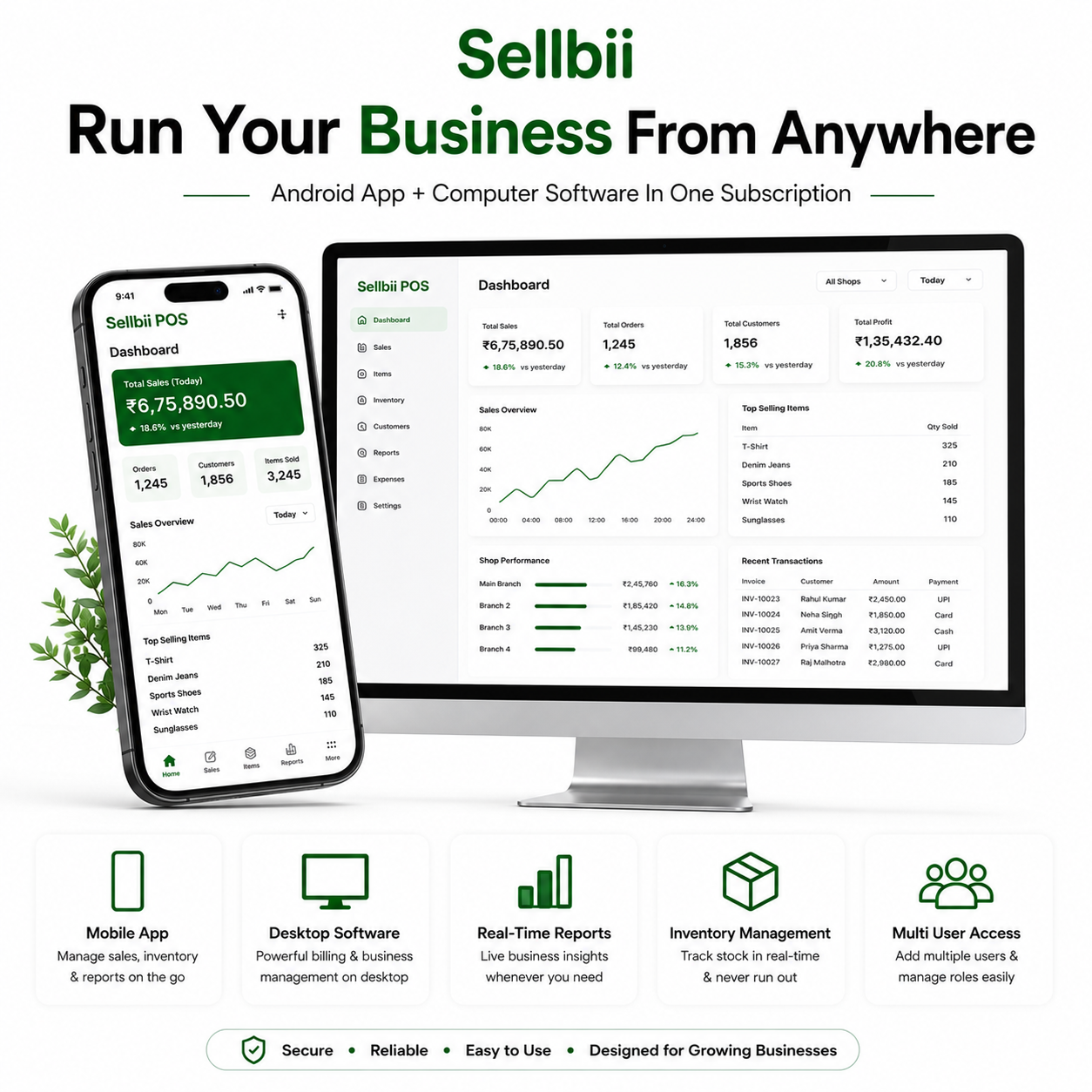 Sellbii POS Silver Membership – Multi Shop GST Billing Software with Mobile App for Retail Stores