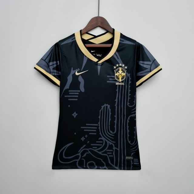 Camisa feminina Brasil preta e dourada, foto 1