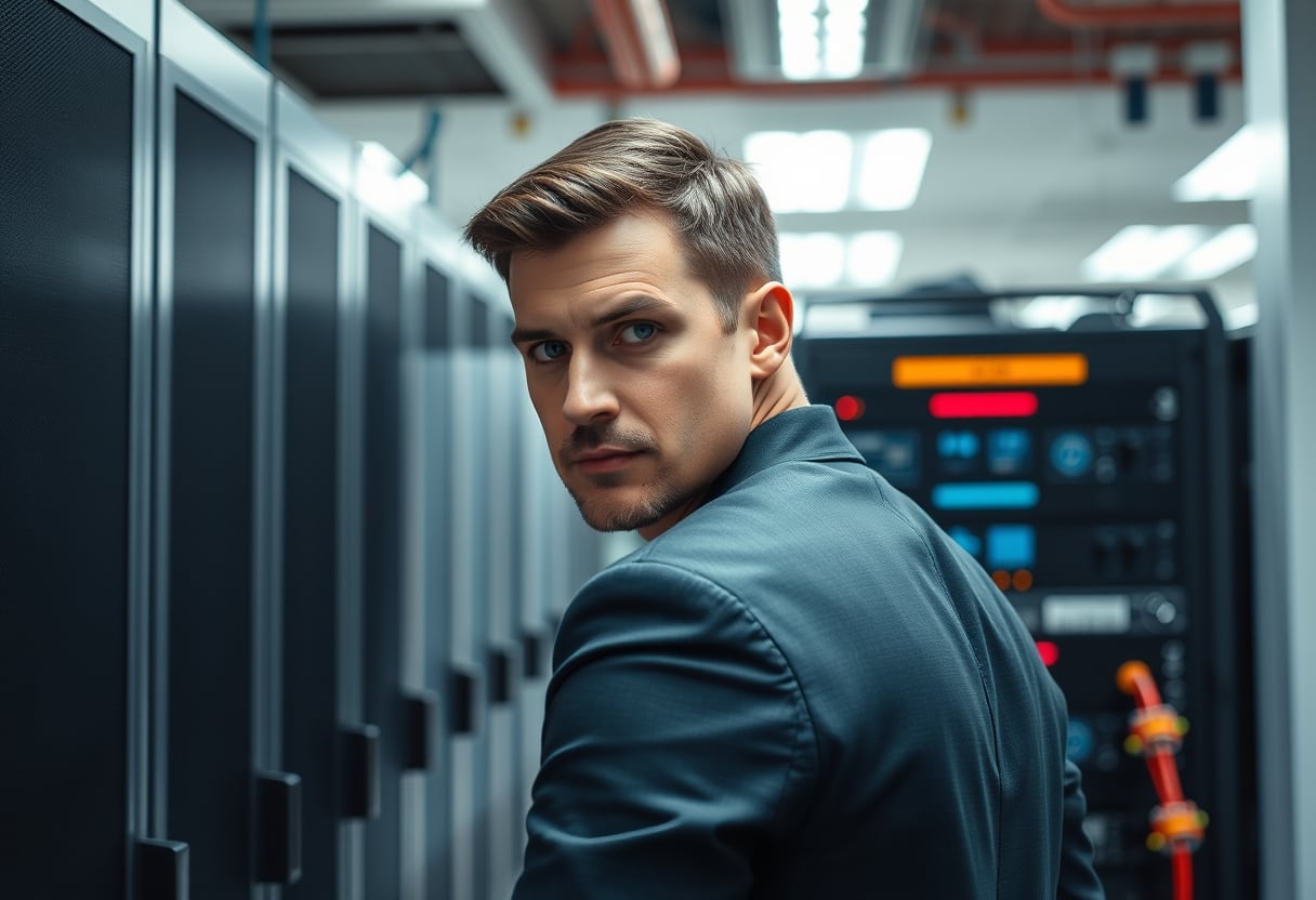 Shadowy corporate figures reflect the vulnerability inherent in private DOJ contractors handling sensitive federal digital infrastructure.